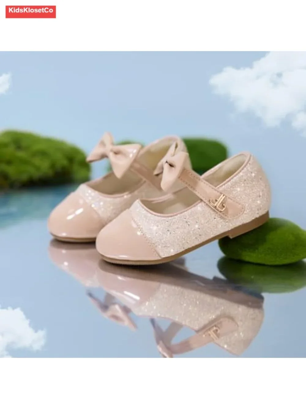 Glitter Mary Jane Flats with Bow Hook & Loop for Toddler
